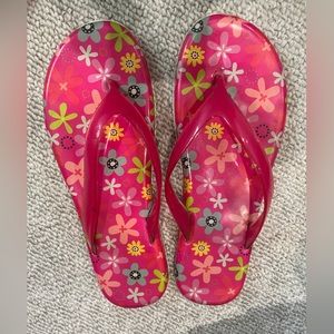 Floral Jelly Flip Flops Thong Sandals Flower Power Barbie Fuchsia Pink Retro 7 8
